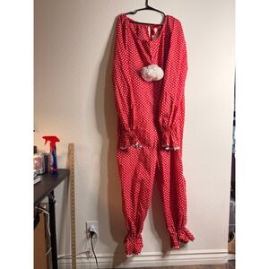 Vintage Clown Costume Jumpsuit Red Polka Dot Cosplay Halloween One Piece L XL